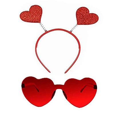 Valentines Day Heart Head Boppers Headbands and Heart Shape Sunglasses for Party Props Holiday Wedding Birthday Costume Accessory