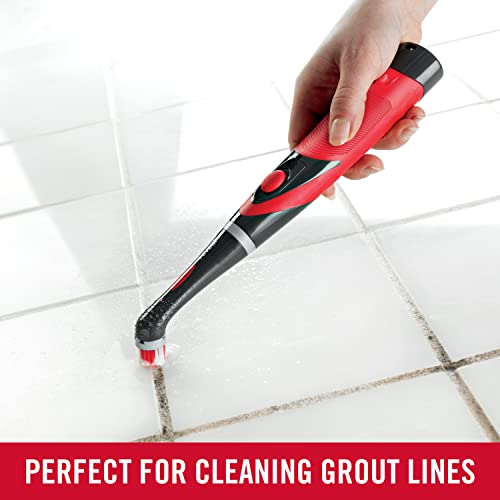 Rubbermaid Reveal Cordless Battery Power Scrubber, Gray/Red, Multi-Purpose Scrub Brush Cleaner for Grout/Tile/Bathroom/Shower/Bathtub, Water Resistant, Lightweight, Ergonomic Grip (1839685)