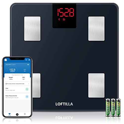LOFTILLA Scale for Body Weight and Fat, Smart Body Fat Scale, Bluetooth Digital Weight Scales Sync with App, 14 Body Composition Analyzer, 400 lb Capacity Accurate Bathroom Scales, Black