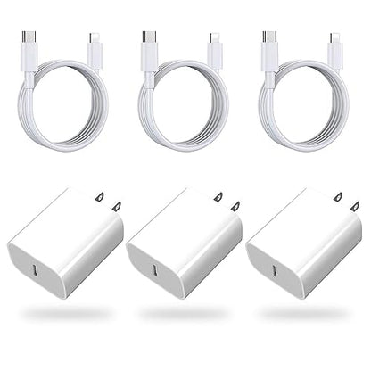 iPhone Charger 20W PD USB C Wall Fast Charger Adapter with 3Pack USB C Cable Compatible with iPhone 14/14 Pro/14 Pro Max/14 Plus/13/12/11, iPad Pro and More