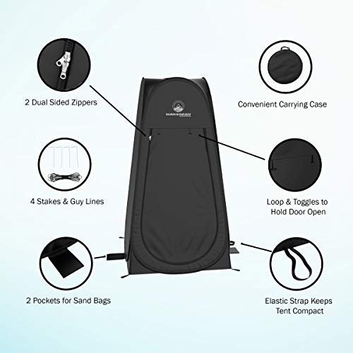 Pop Up Pod - Instant Shower Tent, Dressing Room, or Portable Toilet Stall with Carry Bag for Camping, Beach, or Tailgate by Wakeman Outdoors