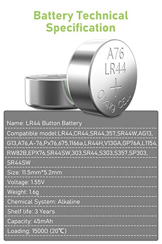 POWEROWL High Capacity LR44 Batteries 40 Pack, L1154F AG13 357 303 SR44 A76 Premium Alkaline Battery 1.5V Button Coin Cell Batteries