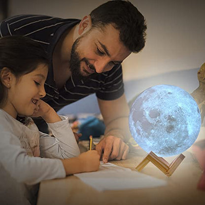 CPLA Moon Lamp 2023 Upgrade with Timing- 3D Printing Moon Night Light for Kids Adults Bedroom Space Decor Cool Gifts for Girls Boys- Wooden Stand & Remote/Touch Control 4.8 inch (Small)