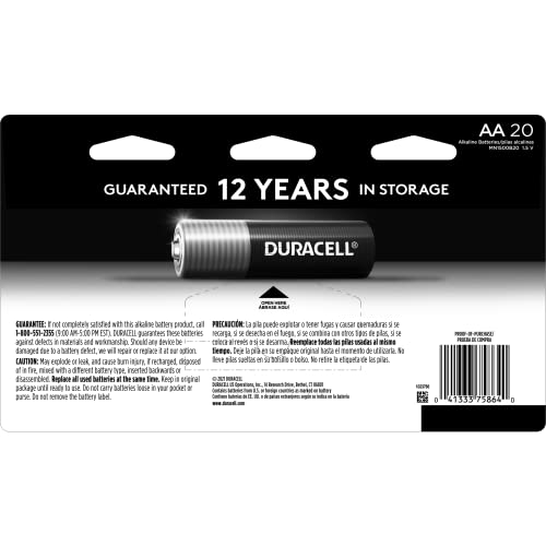 Duracell Coppertop AA Batteries with Power Boost Ingredients, 20 Count Pack Double A Battery with Long-lasting Power, Alkaline AA Battery for Household and Office Devices