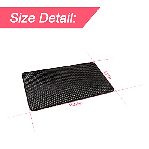 Car Dashboard Anti-Slip Rubber Pad, 10.6 x 5.9 Universal Non-Slip Car Magic Dashboard Sticky Adhesive Mat for Phones Sunglasses Keys Electronic Devices and More Use (Black/Grid)