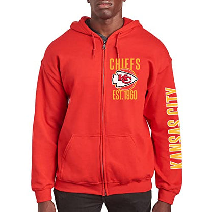 Junk Food Clothing x NFL - Kansas City Chiefs - MVP Zip Hoodie - Unisex Adult Full Zip Hooded Sweatshirt for Men and Women - Size Large