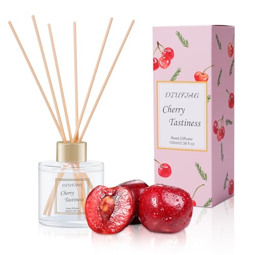 100ml Scent Diffuser with 6 Fiber Sticks, 3.5 oz Reed Diffuser Set Aromatherapy Fragrance Diffusers Air Fresheners for Home Bedroom Bathroom (Cherry)