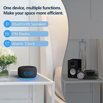 BUFFBEE Bluetooth Speaker Alarm Clock with FM Radio - High Fidelity Sound, Full Range Dimmer, Plugged in Alarm Clock Radio for Bedroom