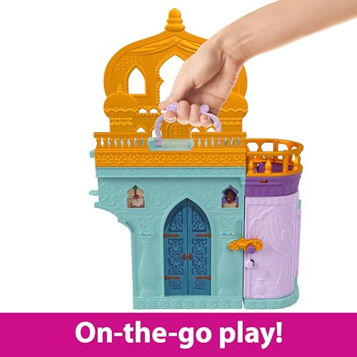 Mattel Disney Princess Toys, Jasmine Stackable Castle Doll House Playset with Small Doll, 2 Friends and 7 Pieces, Inspired by the Disney Movie, Kids Travel Toys and Gifts