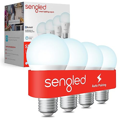 Sengled Alexa Light Bulb, S1 Auto Pairing with Alexa Devices, Smart Light Bulbs that Work with Alexa, Bluetooth Mesh Smart Home Lighting, Daylight 5000K, E26 60W Equivalent, 800LM, 4-Pack