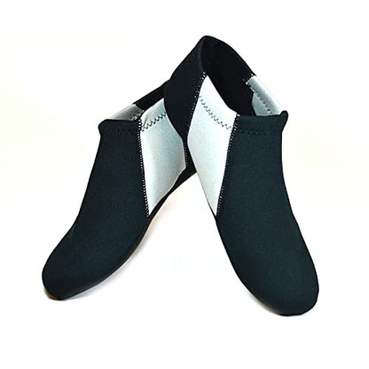 Nufoot Booties Men's Shoes, Foldable & Flexible Footwear, Fold and Go Travel Shoes, Yoga Socks, Indoor Shoes, Slippers, Black and Gray Stripe, X-Large
