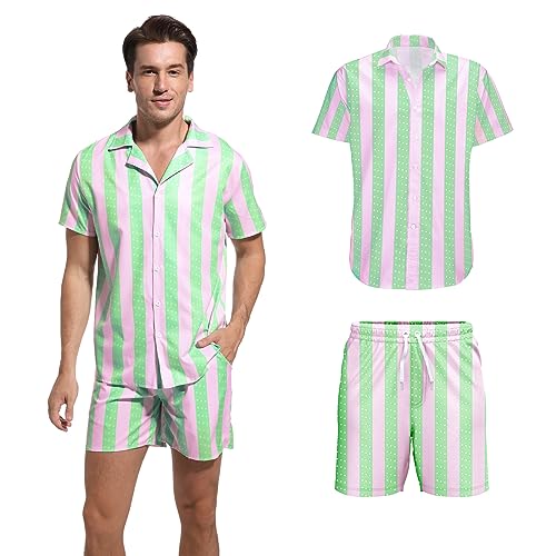 ZOKJFDK Ken Costume for Adult Men Ken Cosplay Beach Costumes Suits Shirt Shorts Outfits Ken Doll Costume for Halloween Party(Large) Green