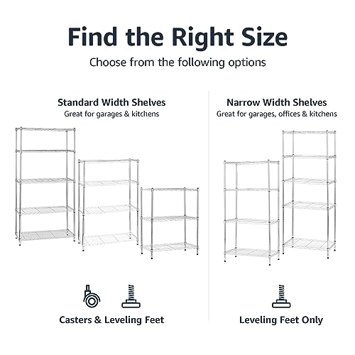 Amazon Basics 5-Shelf Adjustable, Heavy Duty Storage Shelving Unit (350 lbs loading capacity per shelf), Steel Organizer Wire Rack, Chrome, 36" L x 14" W x 72" H