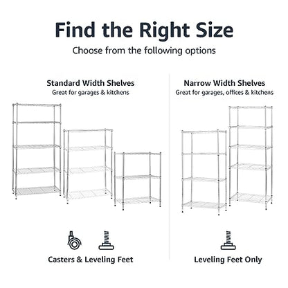 Amazon Basics 5-Shelf Adjustable, Heavy Duty Storage Shelving Unit (350 lbs loading capacity per shelf), Steel Organizer Wire Rack, Chrome, 36" L x 14" W x 72" H