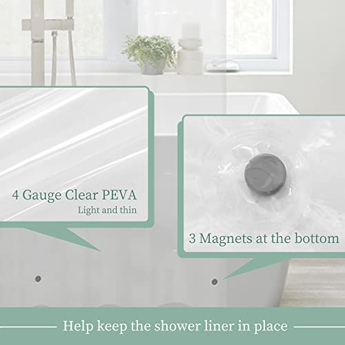 Mrs Awesome Shower Curtain Liner with Magnets: 72 x 72 Clear PEVA Plastic Shower Curtain for Bathroom, Lightweight & Waterproof