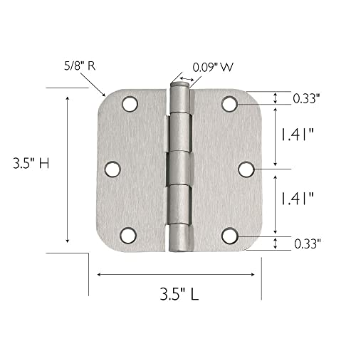 Design House 188441-SN 3.5-inch x 3.5-inch 5/8-inch Rounded Interior Radius Door Hinge Satin Nickel 3-Pack