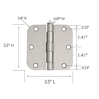 Design House 188441-SN 3.5-inch x 3.5-inch 5/8-inch Rounded Interior Radius Door Hinge Satin Nickel 3-Pack