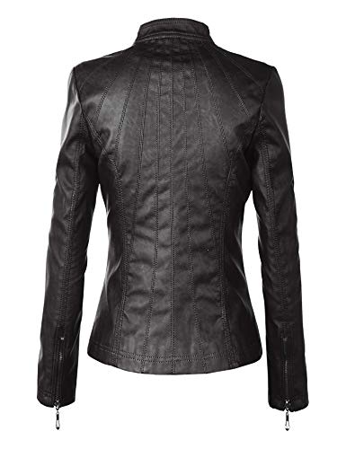 Lock and Love LL WJC877 Womens Panelled Faux Leather Moto Jacket XXL BLACK