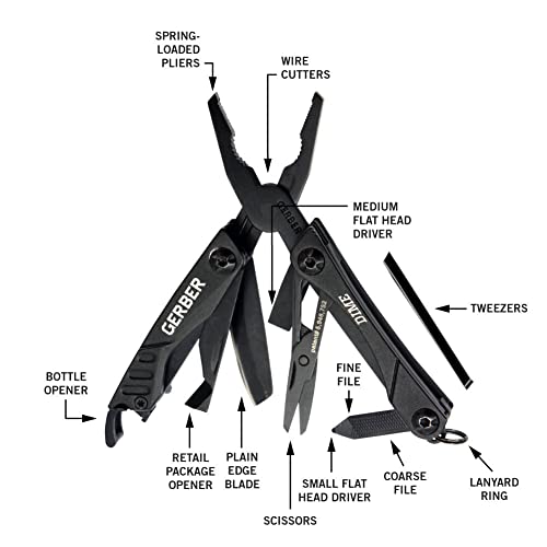 Gerber Gear 30-000469N 12-in-1 Dime Multitool Mini, Needle Nose Pliers Pocket Knife Keychain, Bottle Opener, EDC Gear, Black