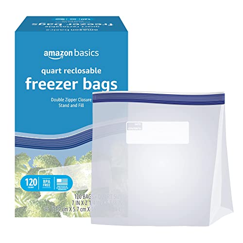 Amazon Basics Freezer Quart Bags, 120 Count (Previously Solimo)