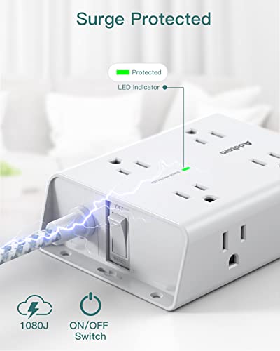 Surge Protector Power Strip - 8 Widely Outlets with 4 USB Ports(1 USB C Outlet), Addtam 3-Side Outlet Extender Strip with 5Ft Extension Cord, Flat Plug, Wall Mount for Dorm Home Office, ETL Listed