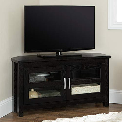 Walker Edison 2 Door Cabinet Corner Wood TV Stand for TV's up to 48" Living Room Storage Flat Screen Living Room Storage Entertainment Center, 44 Inch, Black