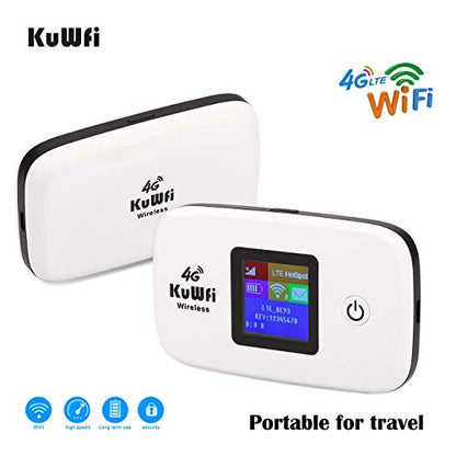 Mobile WiFi Hotspot | KuWFi 4G LTE Unlocked Wi-Fi Hotspot Device | Portable WiFi Router with SIM Card Slot for Travel Support B2/B4/B5/B12/B17 for AT&T/T-Mobile