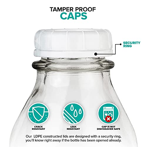 Stock Your Home Liter Glass Milk Bottle with Lid (1 Pack) 32 Oz Jugs and 3 White Caps, Reusable Food Grade Milk Container for Refrigerator, Bottles for Juice, Oat or Plant Milks, Water, Honey