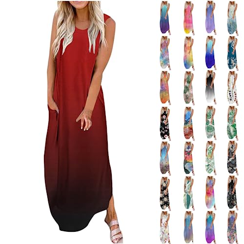 My Orders, Womens Dresses with Pockets Casual Loose Sundress Long Dress Sleeveless Split Maxi Dresses Summer Beach Dress with Pockets Tiktok Trend Items