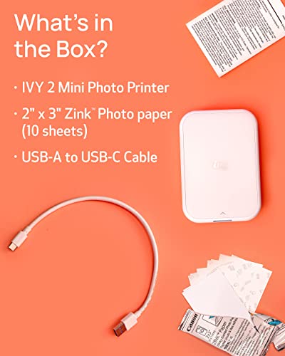 Canon Ivy 2 Mini Photo Printer, Print from Compatible iOS & Android Devices, Sticky-Back Prints, Pure White