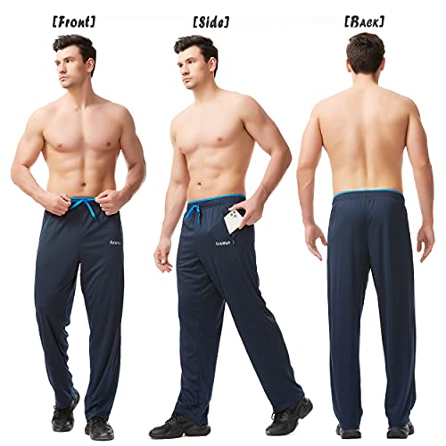 SACUIMAN Mens Sweatpants 3 Pack Spring Lightweight Workout Athletic Running Pants for Men with Zipper Pockets (Black,Blue,Grey,L)