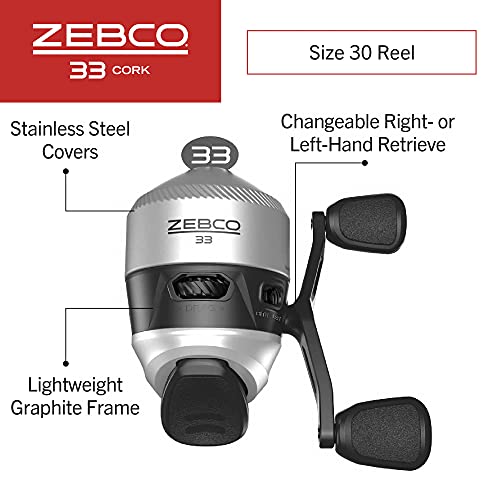 Zebco 33 Cork Spincast Reel and Fishing Rod Combo, 6-Foot 2-Piece Graphite Rod with Cork Handle, Quickset Anti-Reverse Fishing Reel with Bite Alert, Silver