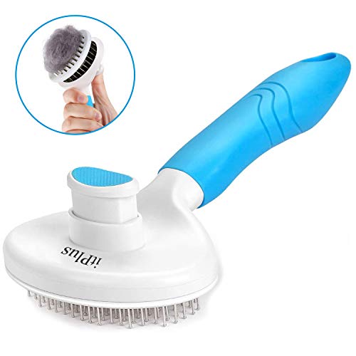 Cat Grooming Brush, Self Cleaning Slicker Brushes for Dogs Cats Pet Brush Tool Gently Removes Loose Undercoat, Mats Tangled Hair Massage-Self (Blue)