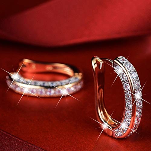 Creative Earring for Women Rhinestone Decoration Ear Stud Rings Hoop Earrings Women Girl Charming Jewelry Gift (Silver)