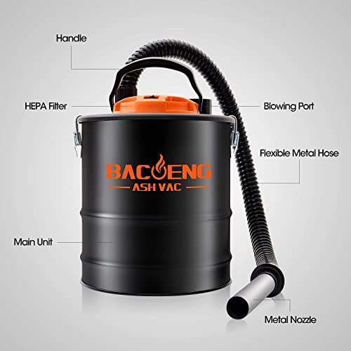 BACOENG Standard 4 Gallon 6.6Amp Ash Vacuum Cleaner with Blow Function for Pellet Stoves, Wood Stoves and BBQ Grills