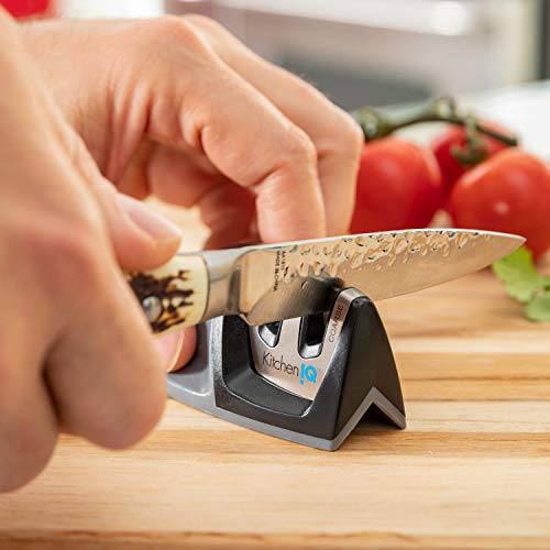 KitchenIQ 50009 Edge Grip 2-Stage Knife Sharpener, Black, Coarse & Fine Sharpeners, Compact for Easy Storage, Stable Non-Slip Base, Soft Grip Rubber Handle, Straight & Serrated Knives