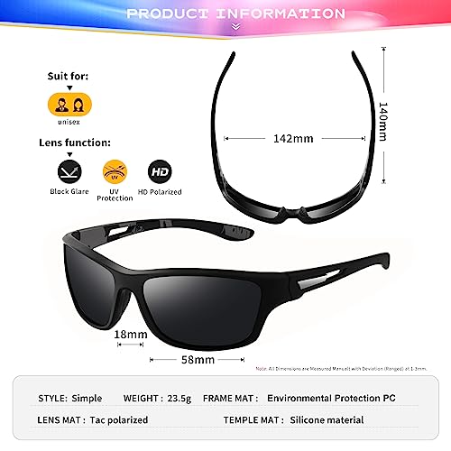 suoso Polarized Sports Sunglasses for Men: UV400 Protection Glasses Womens Wrap Around Goggles for Driving Fishing