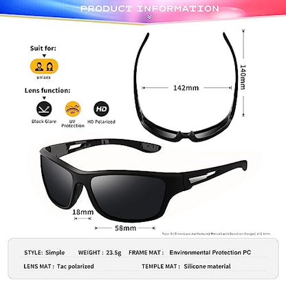 suoso Polarized Sports Sunglasses for Men: UV400 Protection Glasses Womens Wrap Around Goggles for Driving Fishing