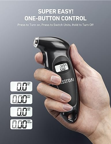 AstroAI Digital Tire Pressure Gauge with Replaceable AAA Batteries, 150 PSI 4 Settings Stocking Stuffers for Car Truck Bicycle Backlit LCD Non-Slip Grip Car Accessories, Black