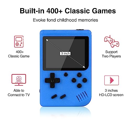 Handheld Game Console, Mini Arcade Machines Built-in 400 Classical FC Games, (Blue-400 Games)