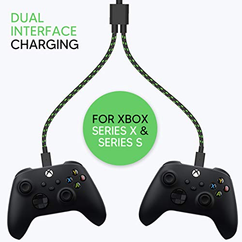 TALK WORKS Dual Xbox Controller Charger Cord for Series X, Series S - 10' Nylon Braided USB C Charging Cable, Charges 2 Controls/Devices at Once