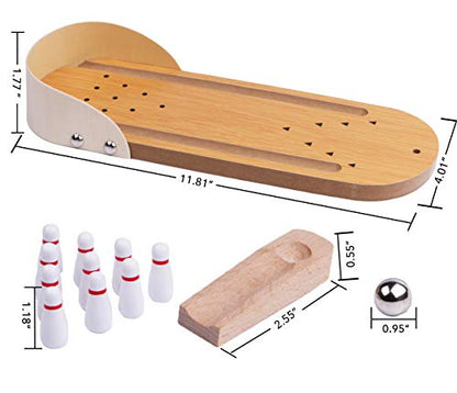 Table Top Mini Bowling Game Set-Tabletop Wooden Board Mini Arcade Desktop Tiny Bowling Shooting Alley Office Desk Stress Relief Gadgets Small Finger Toys Fun Gag Gifts for MenWomen Kids Teens Boys