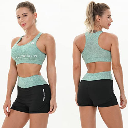 Workout Outfit Set for Women Yoga Exercise Clothes with Sport Bra Shorts Leggings(Green, M)