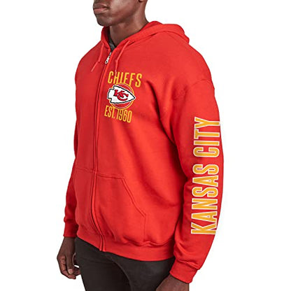 Junk Food Clothing x NFL - Kansas City Chiefs - MVP Zip Hoodie - Unisex Adult Full Zip Hooded Sweatshirt for Men and Women - Size Large