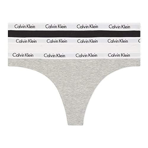 Calvin Klein Women's Carousel Logo Cotton Stretch Thong Panties, Multipack, Black/White/Grey Heather, Small