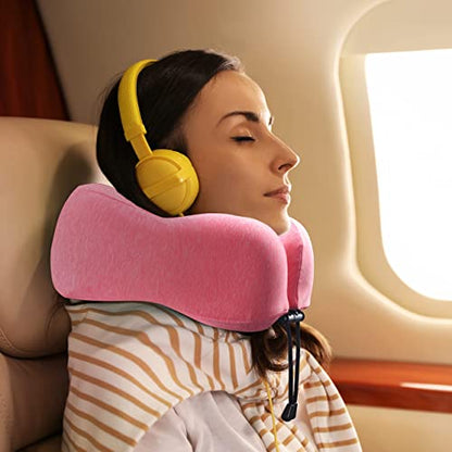 napfun Neck Pillow for Traveling, Upgraded Travel Neck Pillow for Airplane 100% Pure Memory Foam Travel Pillow for Flight Headrest Sleep, Portable Plane Accessories, Rose