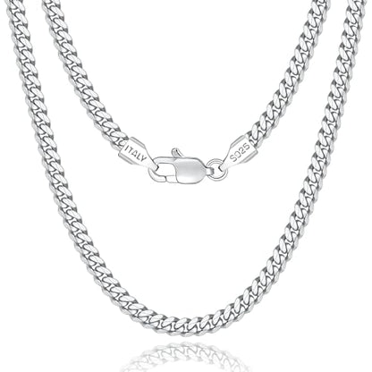 Eterjew Italian Solid 925 Sterling Silver Chain Necklace for Men Boys Women, 4mm Cuban Link Chain for Men, Sturdy & Comfortable & Shiny 20 Inch