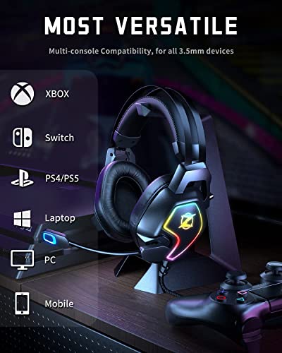 Gaming Headset for Xbox One Series X/S PS4 PS5 PC Switch, Noise Canceling Headphones with Microphone, 3.5mm Audio Jack, Auto-Adjust Headband