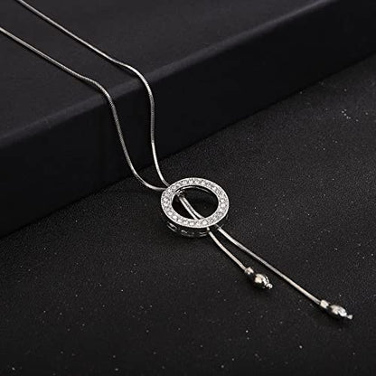 Sither Long Hoop Necklace for Women Crystal Pendant Necklace Sweater Chain Statement Necklace Choker Adjustable Charm Jewelry Crystal Accessories Wedding Party Evening Dressy