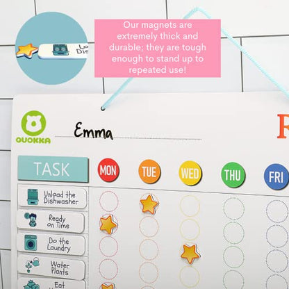 Magnetic Chart to Finish Behavior Chart And Chore Chart Also Hangs on The Wall for Kids, 12 x 16 inch, , Includes 99 Magnets and Accessories, Accomodates All Ages from Toddlers to Teens